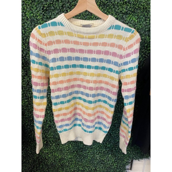 vtg 80s LISA 3D PASTEL KNIT Sweater xs // cute comfy striped pattern womens